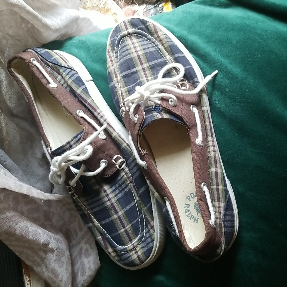 Polo - Ralph Lauren - Plaid Madras Boat Shoe Mocs Mens Sz 9 - Picture 3 of 7